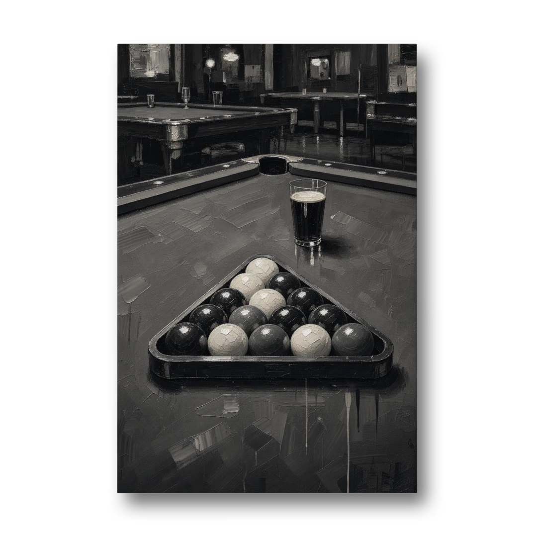 Game Room Wall Art with Racked Balls and Stout - Canvas Wall Art - Front