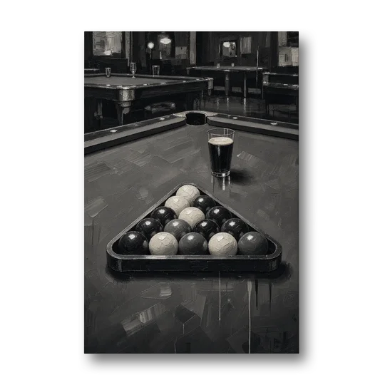 Game Room Wall Art with Racked Balls and Stout - Canvas Wall Art - Front