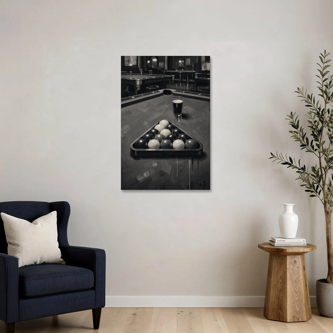Game Room Wall Art with Racked Balls and Stout - Canvas Wall Art - Sofa - 24x36