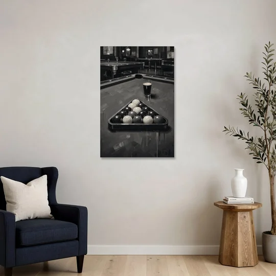 Game Room Wall Art with Racked Balls and Stout - Canvas Wall Art - Sofa - 24x36