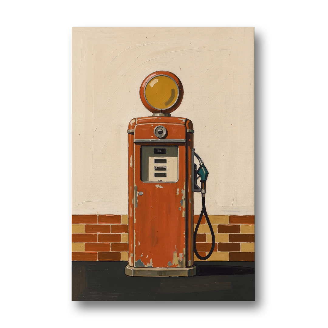 Garage Art Faded Red Gas Pump - Canvas Wall Art - Front