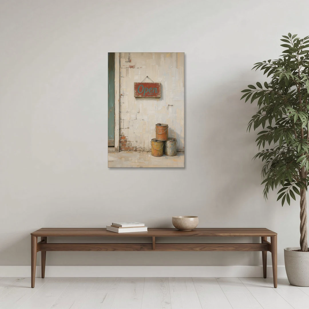 Garage Wall Decor Open Sign and Oil Cans - Canvas Wall Art - Coffee Table - 24x36