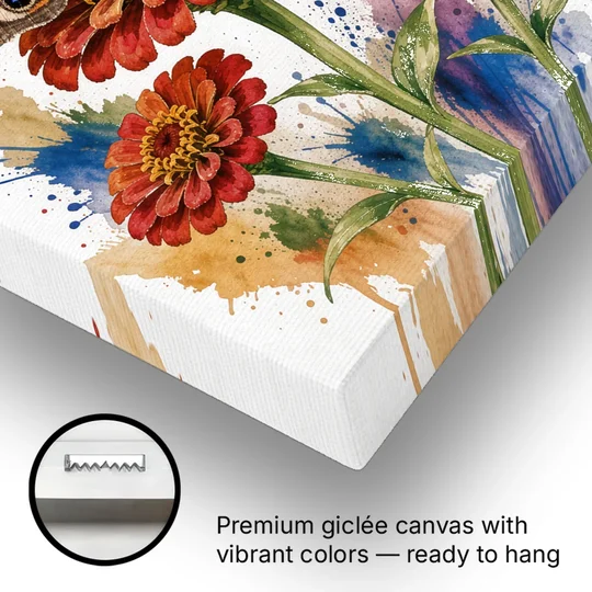 Garden Butterfly Wall Art of a Buckeye on Zinnias - Canvas Wall Art - Gallery Wrap Corner