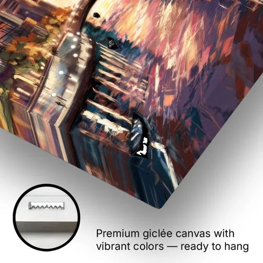 Garland Cityscape Sunset - Canvas Wall Art - Gallery Wrap Corner