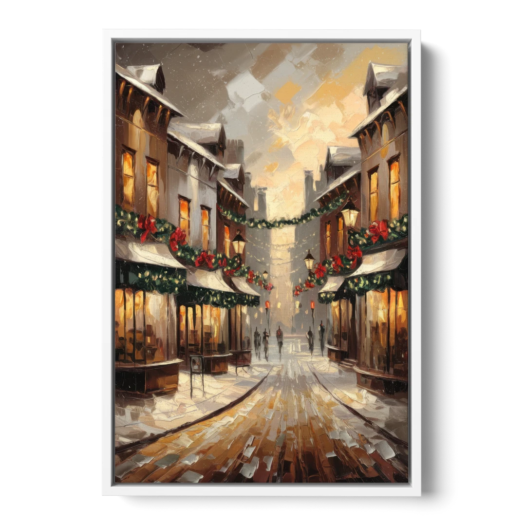 Garland Historic Downtown - White Framed Canvas Wall Art - Front