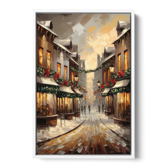 Garland Historic Downtown - White Framed Canvas Wall Art - Front