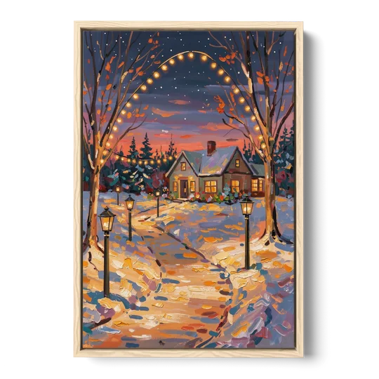 Garland Nighttime Lights - Oak Framed Canvas Wall Art - Front