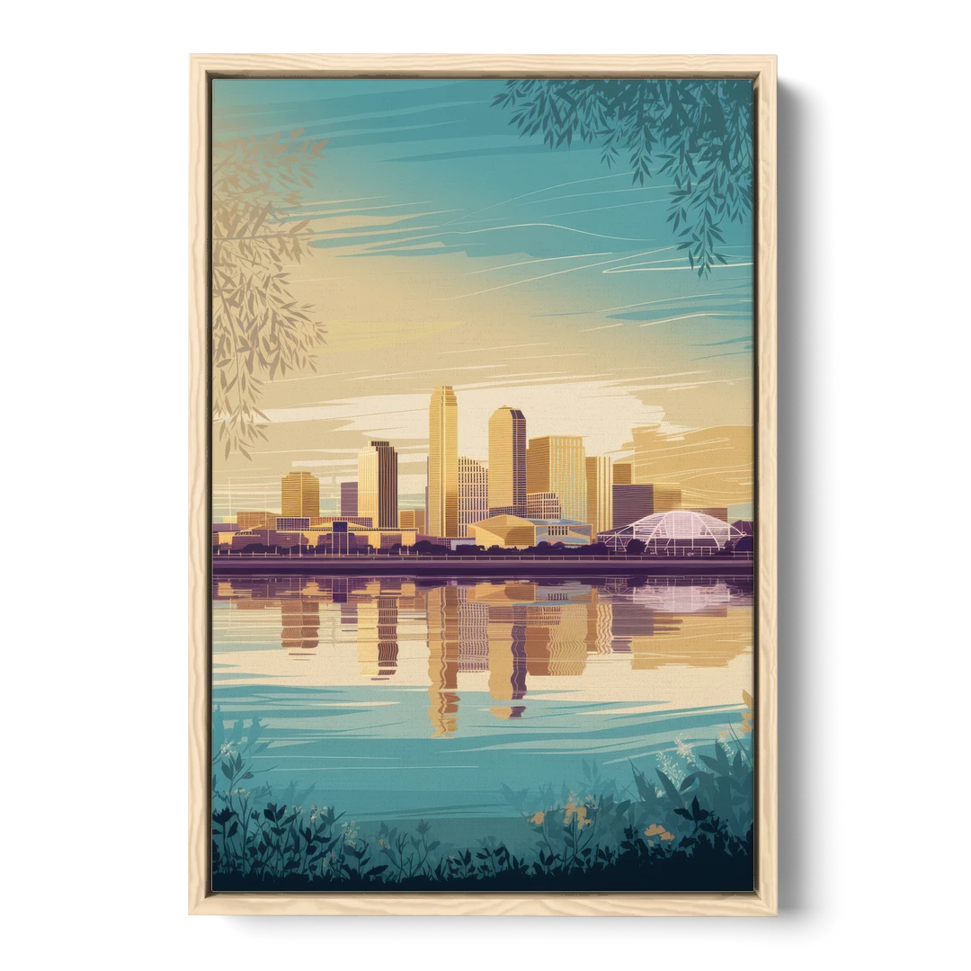 Garland Skyline Reflection - Oak Framed Canvas Wall Art - Front