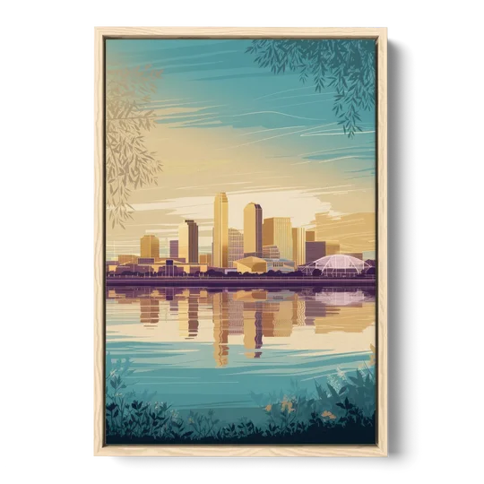 Garland Skyline Reflection - Oak Framed Canvas Wall Art - Front