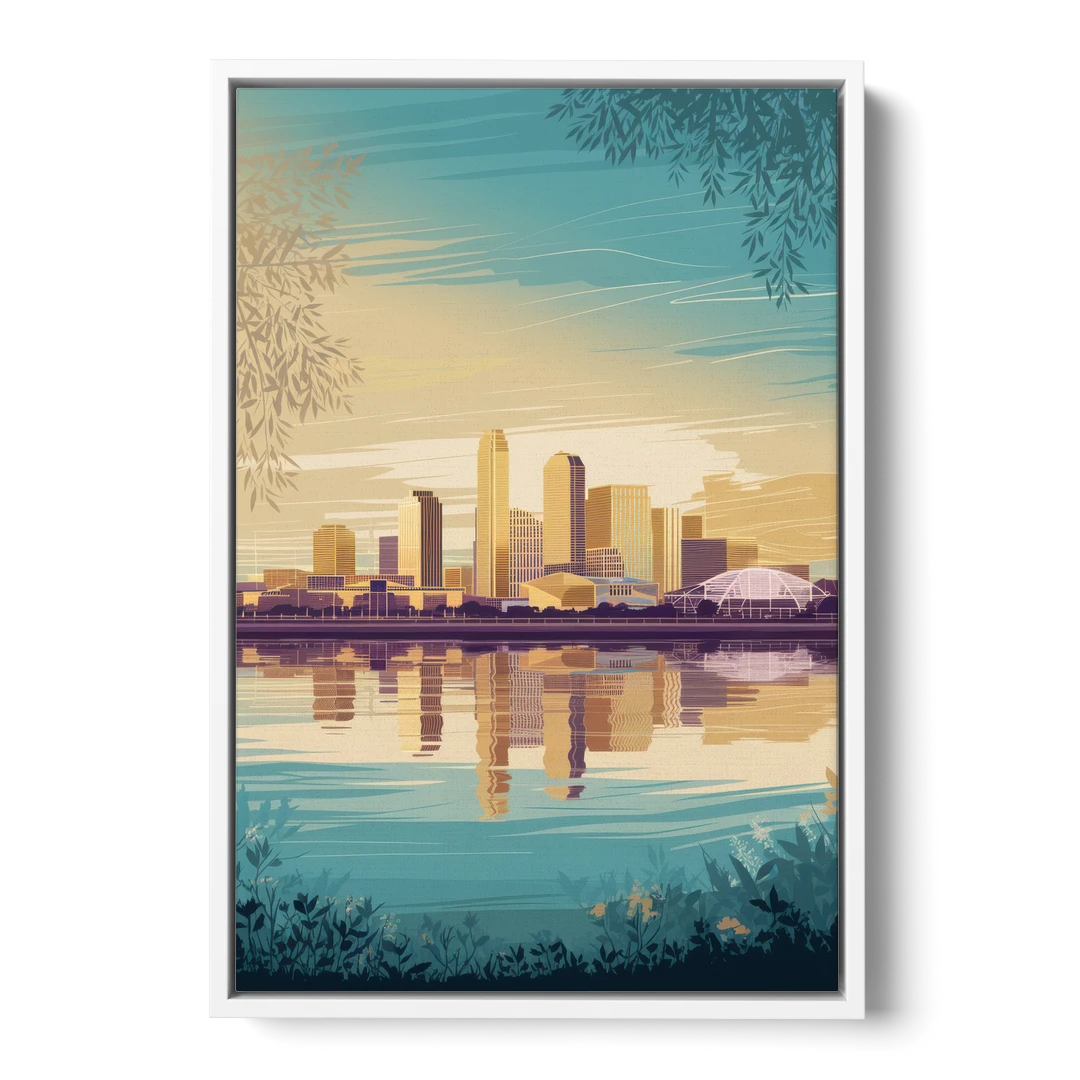 Garland Skyline Reflection - White Framed Canvas Wall Art - Front