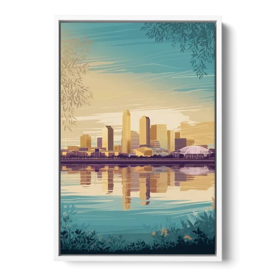 Garland Skyline Reflection - White Framed Canvas Wall Art - Front