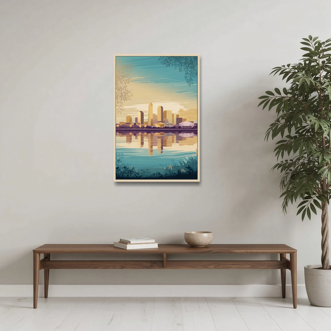 Garland Skyline Reflection - Oak Framed Canvas Wall Art - Coffee Table - 24x36
