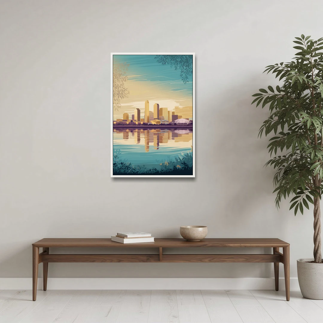 Garland Skyline Reflection - White Framed Canvas Wall Art - Coffee Table - 24x36