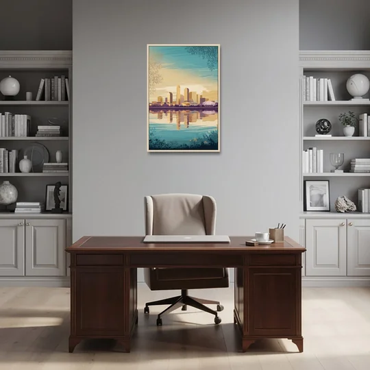Garland Skyline Reflection - Oak Framed Canvas Wall Art - Office - 24x36