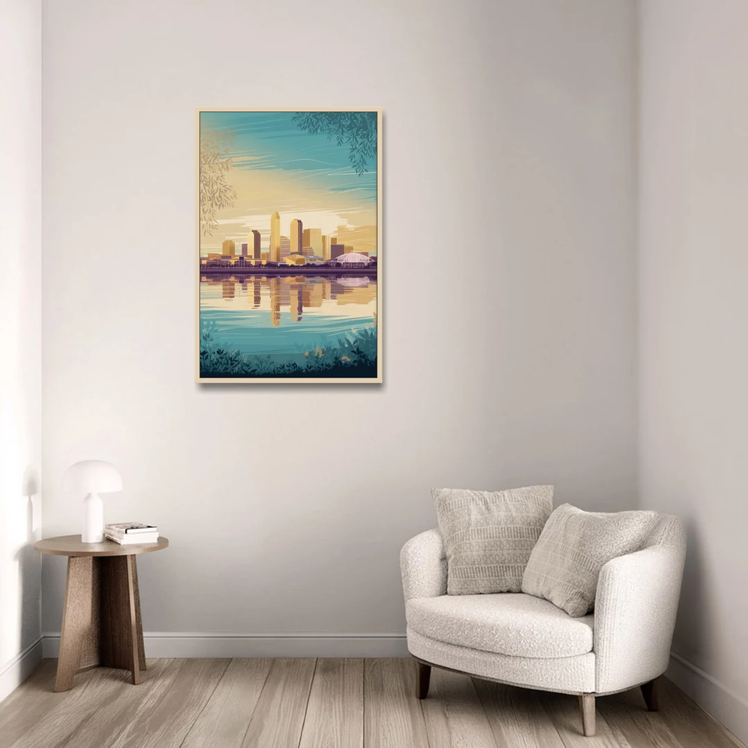 Garland Skyline Reflection - Oak Framed Canvas Wall Art - Sofa - 24x36