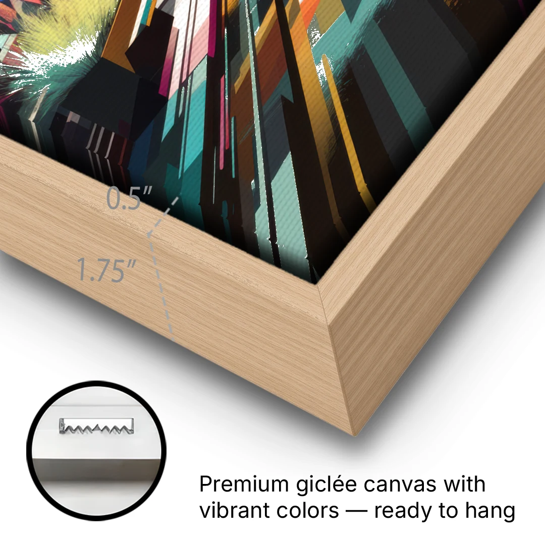 Garland Vibrant Streets - Oak Framed Canvas Wall Art - Gallery Wrap Corner