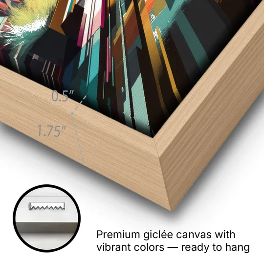 Garland Vibrant Streets - Oak Framed Canvas Wall Art - Gallery Wrap Corner