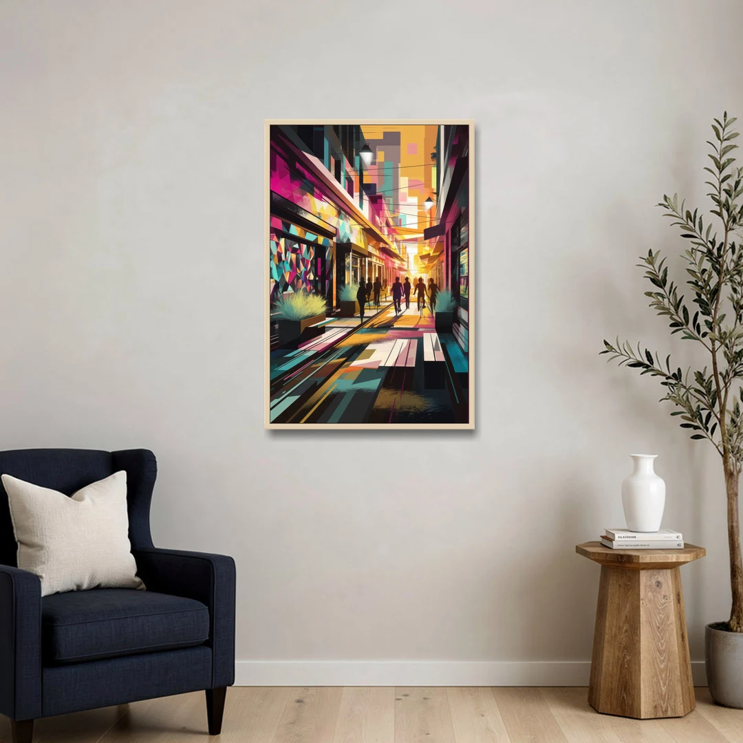 Garland Vibrant Streets - Oak Framed Canvas Wall Art - Sofa - 24x36