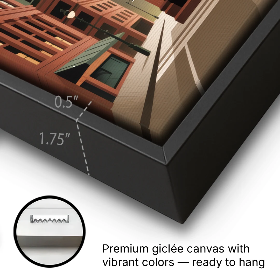 Gastown Steam Clock - Black Framed Canvas Wall Art - Gallery Wrap Corner