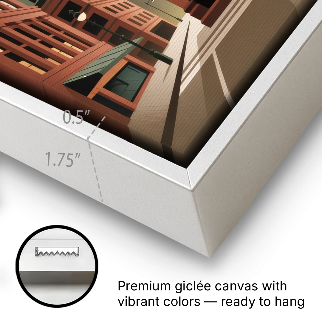 Gastown Steam Clock - White Framed Canvas Wall Art - Gallery Wrap Corner