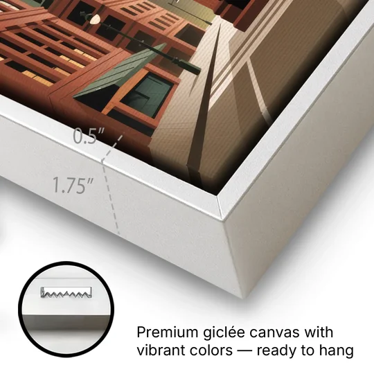 Gastown Steam Clock - White Framed Canvas Wall Art - Gallery Wrap Corner