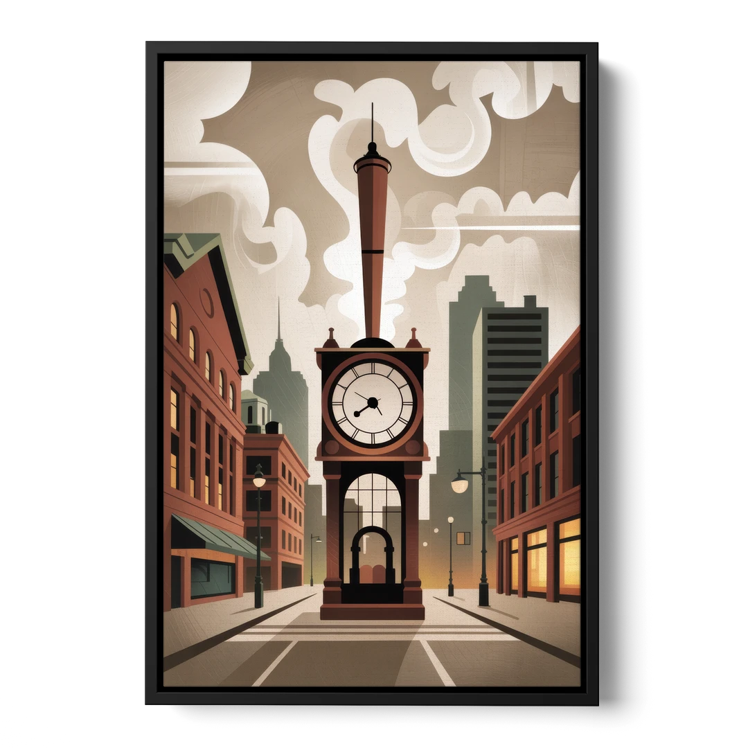 Gastown Steam Clock - Black Framed Canvas Wall Art - Front