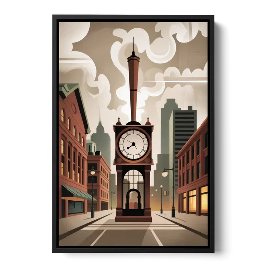 Gastown Steam Clock - Black Framed Canvas Wall Art - Front