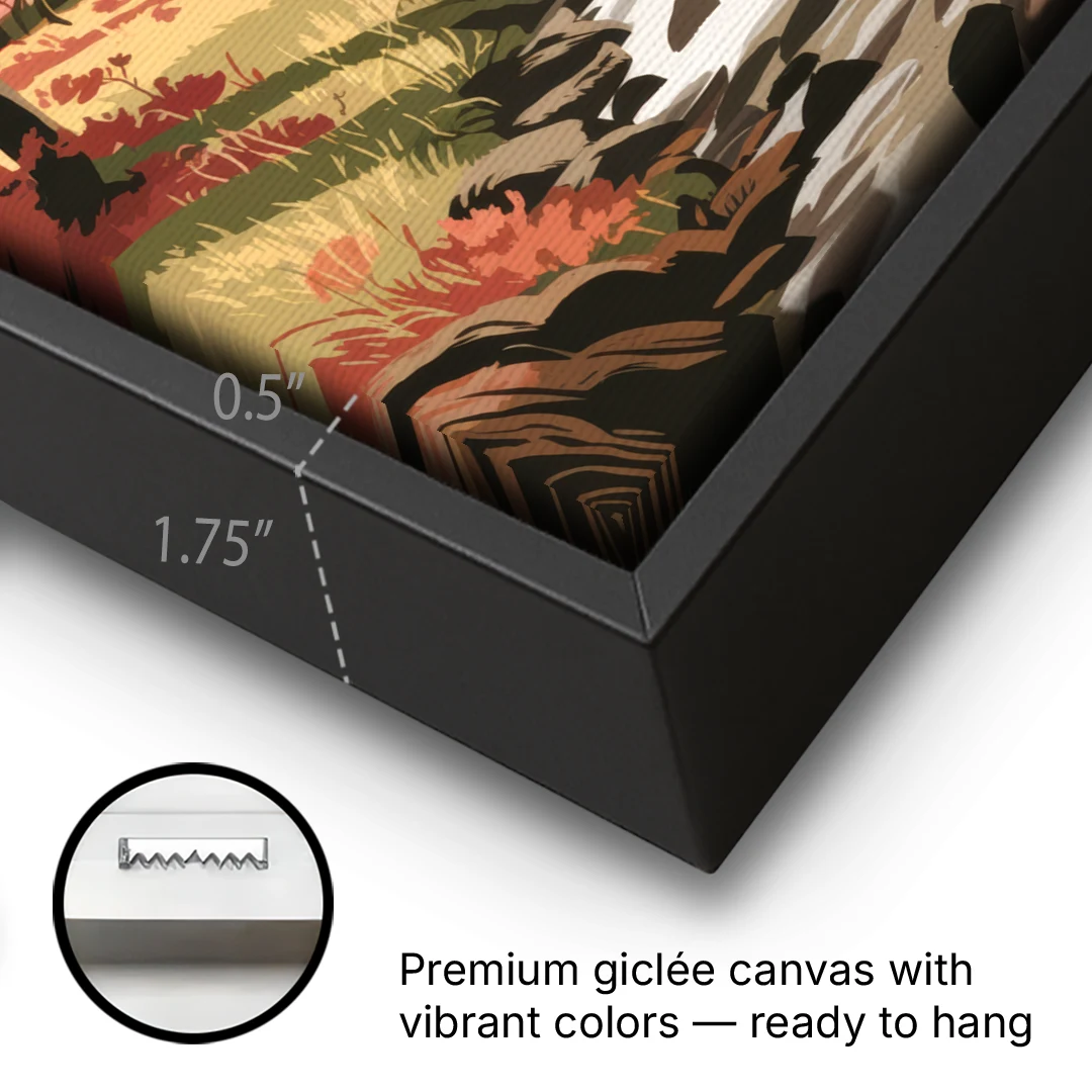 Gatlinburg Autumn Forest View - Black Framed Canvas Wall Art - Gallery Wrap Corner