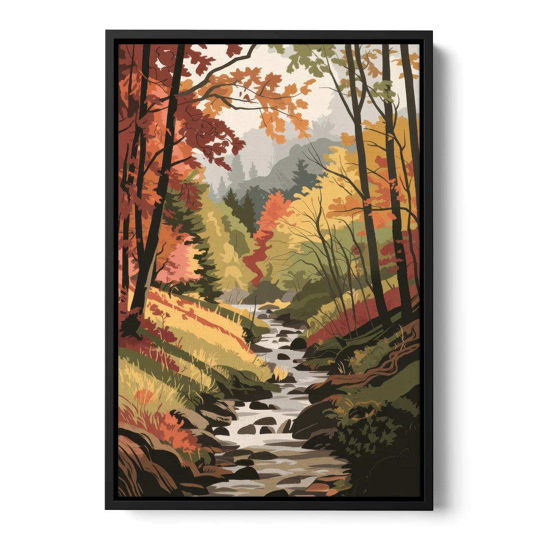 Gatlinburg Autumn Forest View - Black Framed Canvas Wall Art - Front