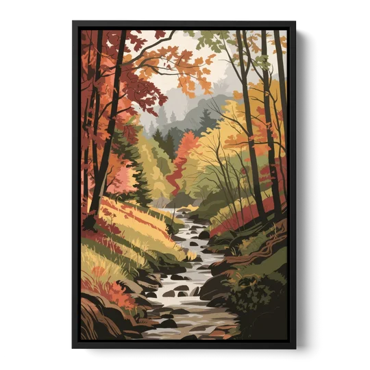 Gatlinburg Autumn Forest View - Black Framed Canvas Wall Art - Front