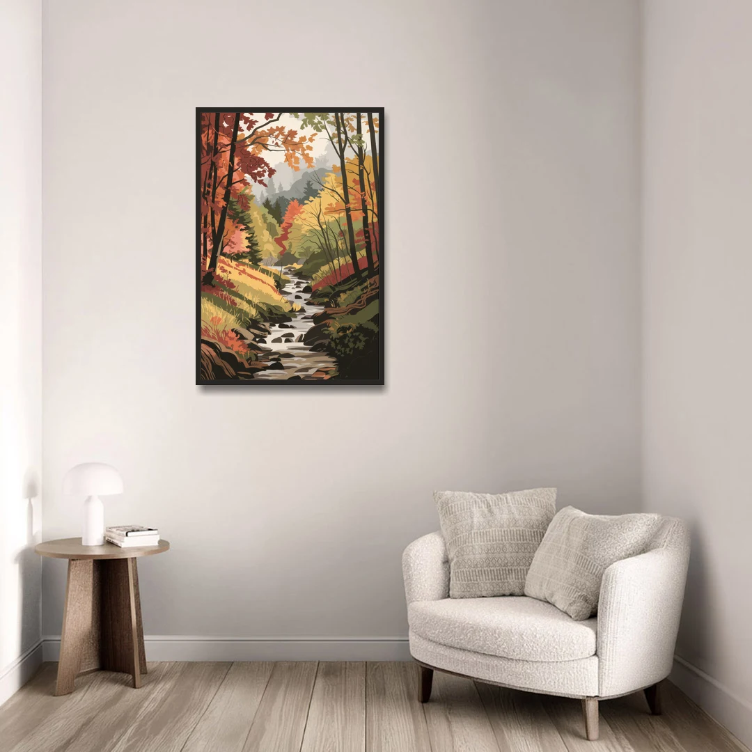 Gatlinburg Autumn Forest View - Black Framed Canvas Wall Art - Sofa - 24x36