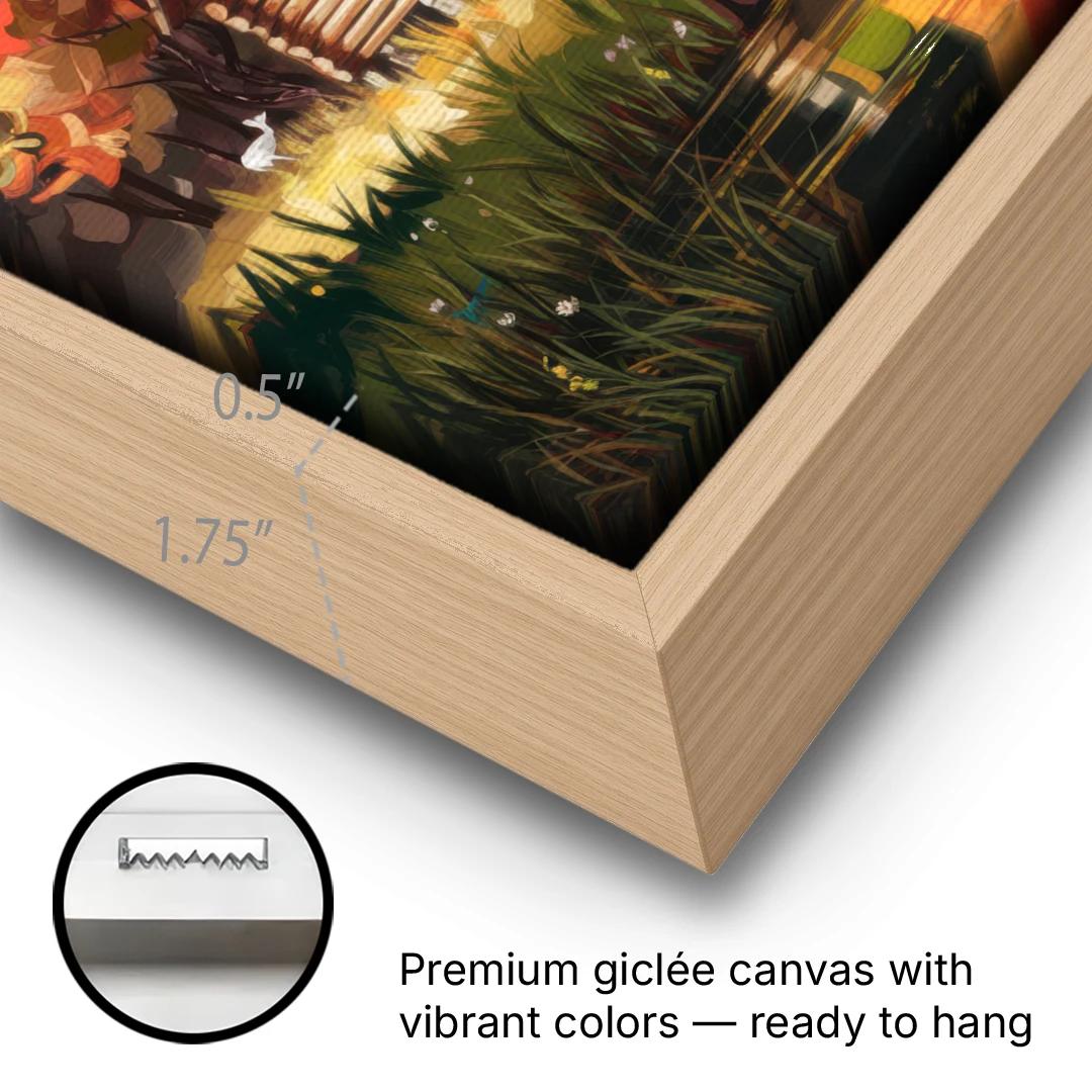 Gatlinburg Cabin in the Woods Rustic - Oak Framed Canvas Wall Art - Gallery Wrap Corner
