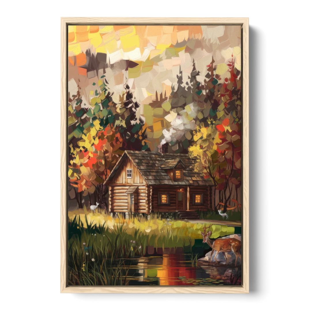 Gatlinburg Cabin in the Woods Rustic - Oak Framed Canvas Wall Art - Front