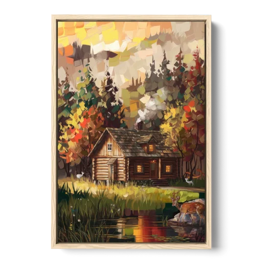 Gatlinburg Cabin in the Woods Rustic - Oak Framed Canvas Wall Art - Front