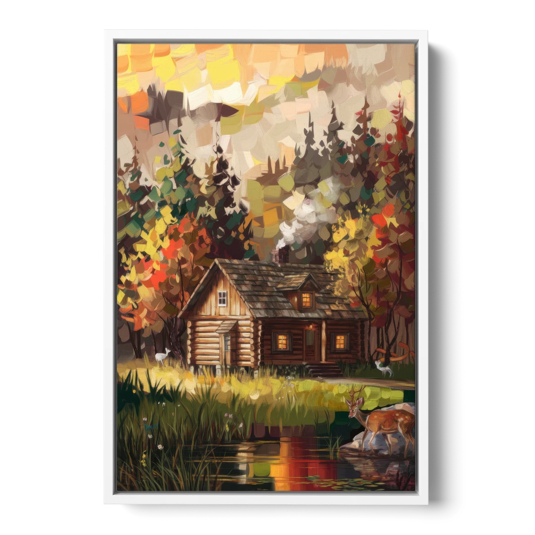 Gatlinburg Cabin in the Woods Rustic - White Framed Canvas Wall Art - Front