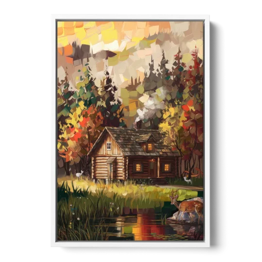 Gatlinburg Cabin in the Woods Rustic - White Framed Canvas Wall Art - Front
