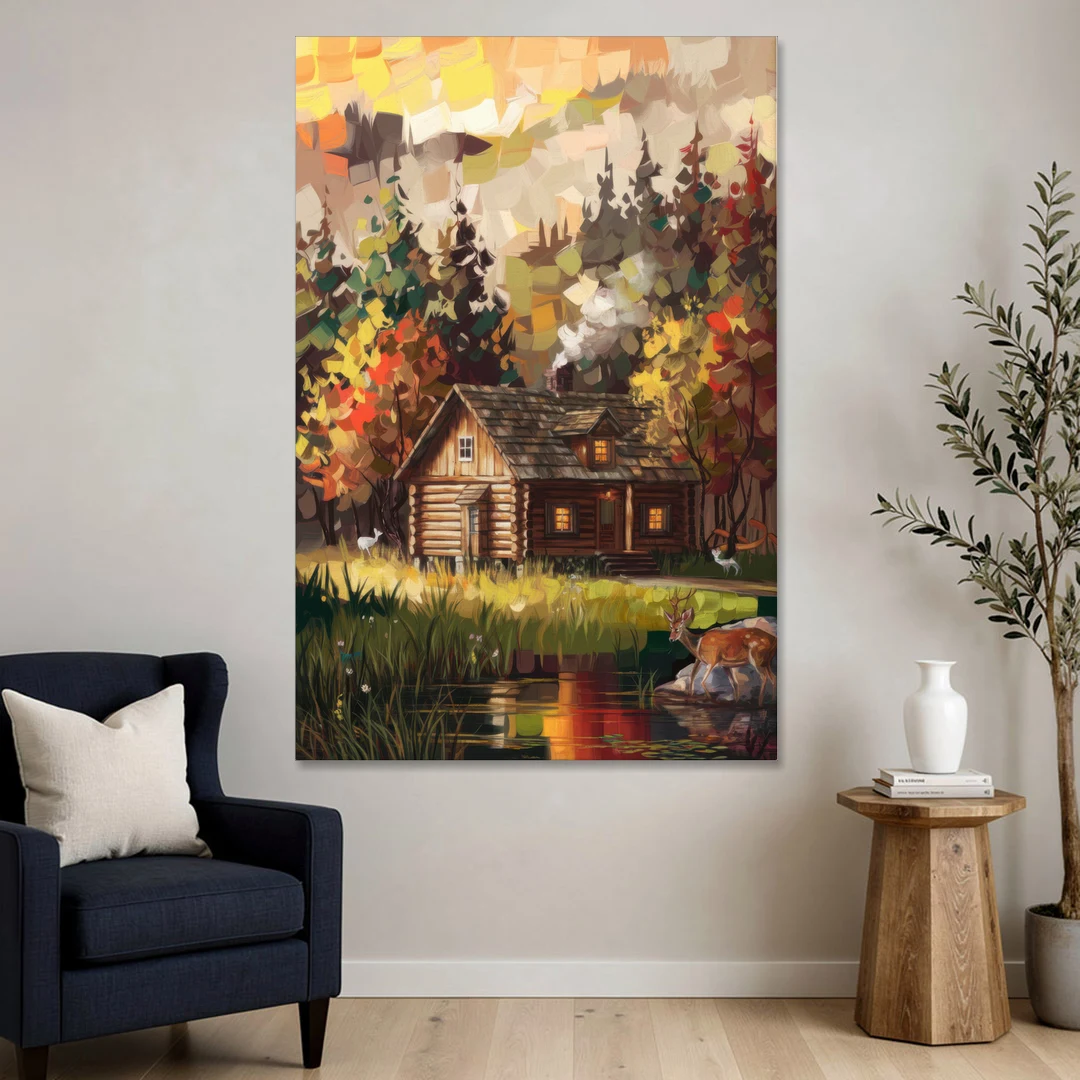Gatlinburg Cabin in the Woods Rustic - Canvas Wall Art - Sofa - 40x60