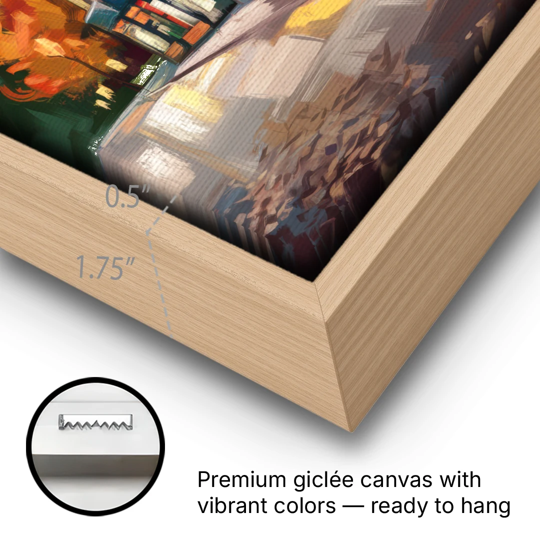 Gatlinburg Downtown Charm - Oak Framed Canvas Wall Art - Gallery Wrap Corner