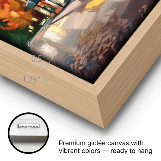 Gatlinburg Downtown Charm - Oak Framed Canvas Wall Art - Gallery Wrap Corner