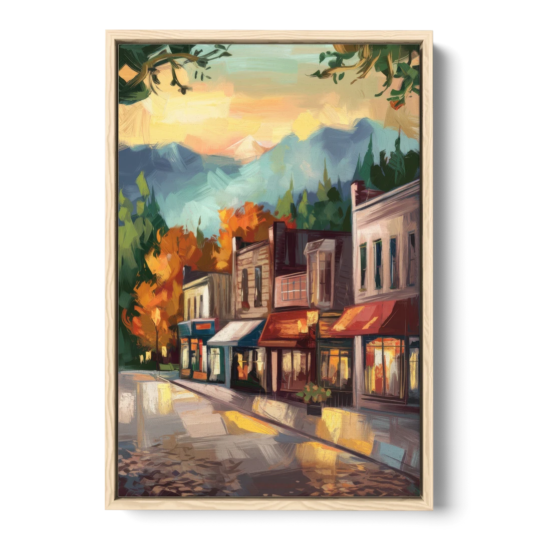 Gatlinburg Downtown Charm - Oak Framed Canvas Wall Art - Front