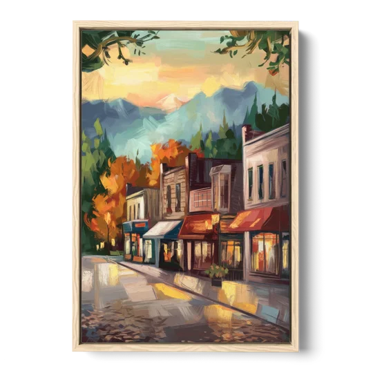 Gatlinburg Downtown Charm - Oak Framed Canvas Wall Art - Front