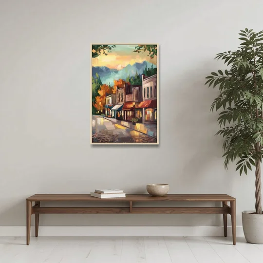 Gatlinburg Downtown Charm - Oak Framed Canvas Wall Art - Coffee Table - 24x36