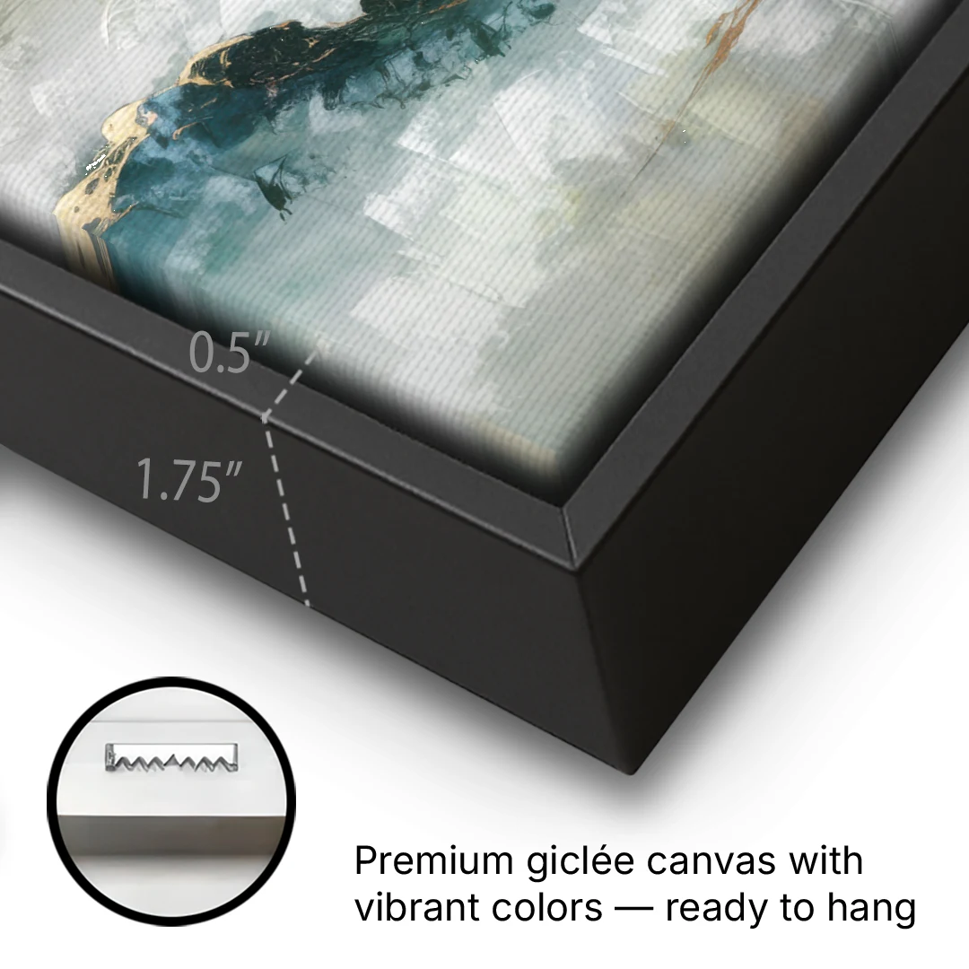 Gatlinburg Misty Mountain Gray Landscape - Black Framed Canvas Wall Art - Gallery Wrap Corner