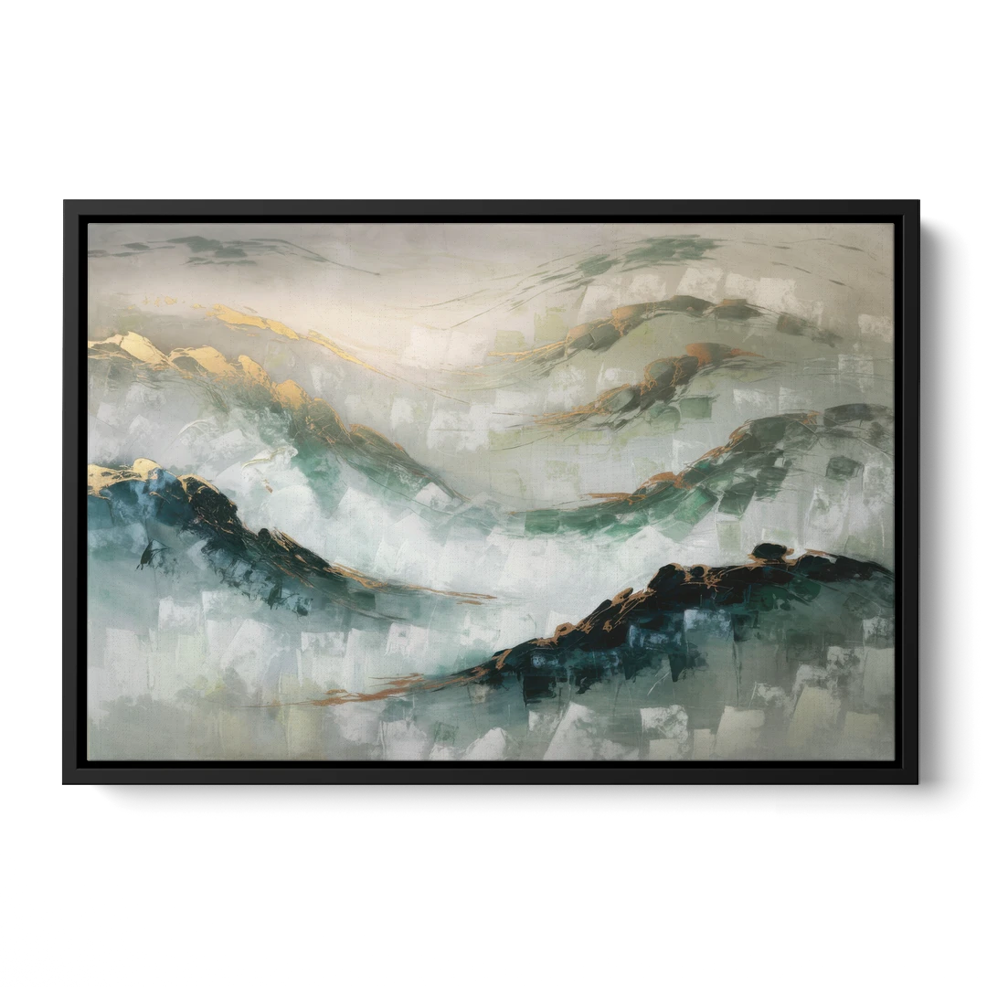 Gatlinburg Misty Mountain Gray Landscape - Black Framed Canvas Wall Art - Front