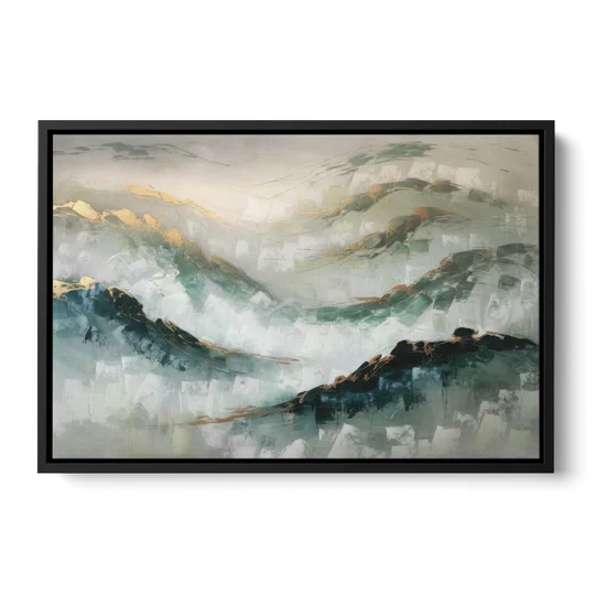 Gatlinburg Misty Mountain Gray Landscape - Black Framed Canvas Wall Art - Front