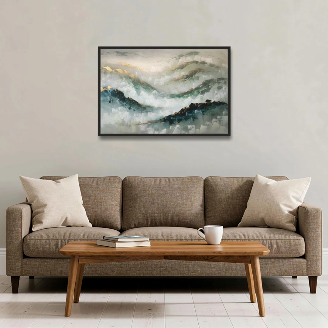 Gatlinburg Misty Mountain Gray Landscape - Black Framed Canvas Wall Art - Sofa - 36x24