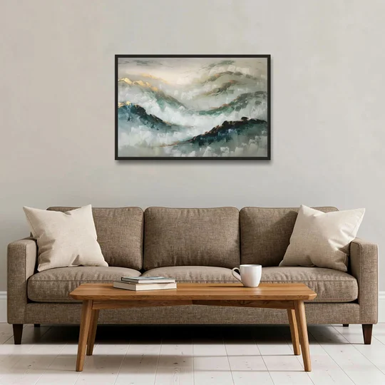 Gatlinburg Misty Mountain Gray Landscape - Black Framed Canvas Wall Art - Sofa - 36x24