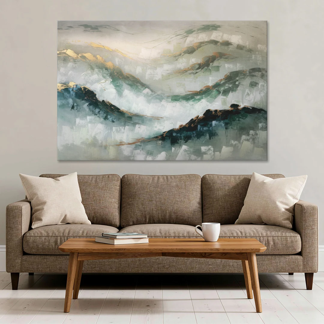 Gatlinburg Misty Mountain Gray Landscape - Canvas Wall Art - Sofa - 60x40
