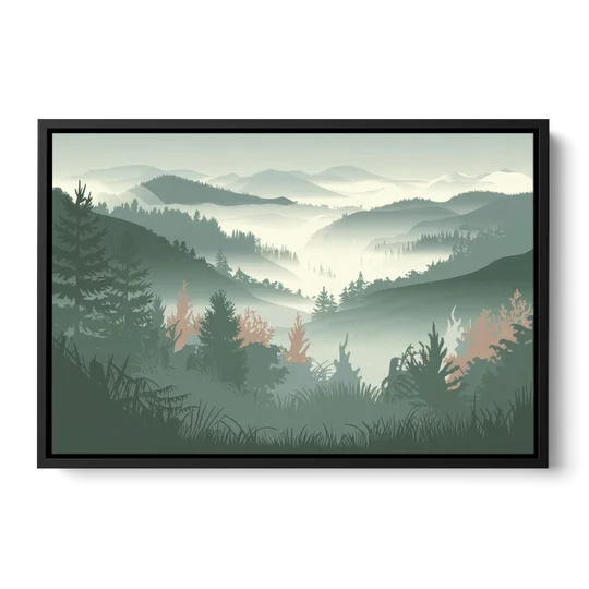 Gatlinburg Misty Mountain Landscape - Black Framed Canvas Wall Art - Front