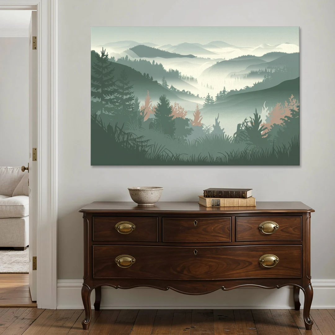 Gatlinburg Misty Mountain Landscape - Canvas Wall Art - Coffee Table - 60x40